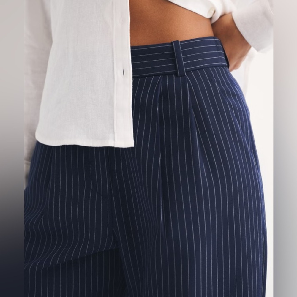 Abercrombie & Fitch Navy Pinstripe Wide-Leg Trousers